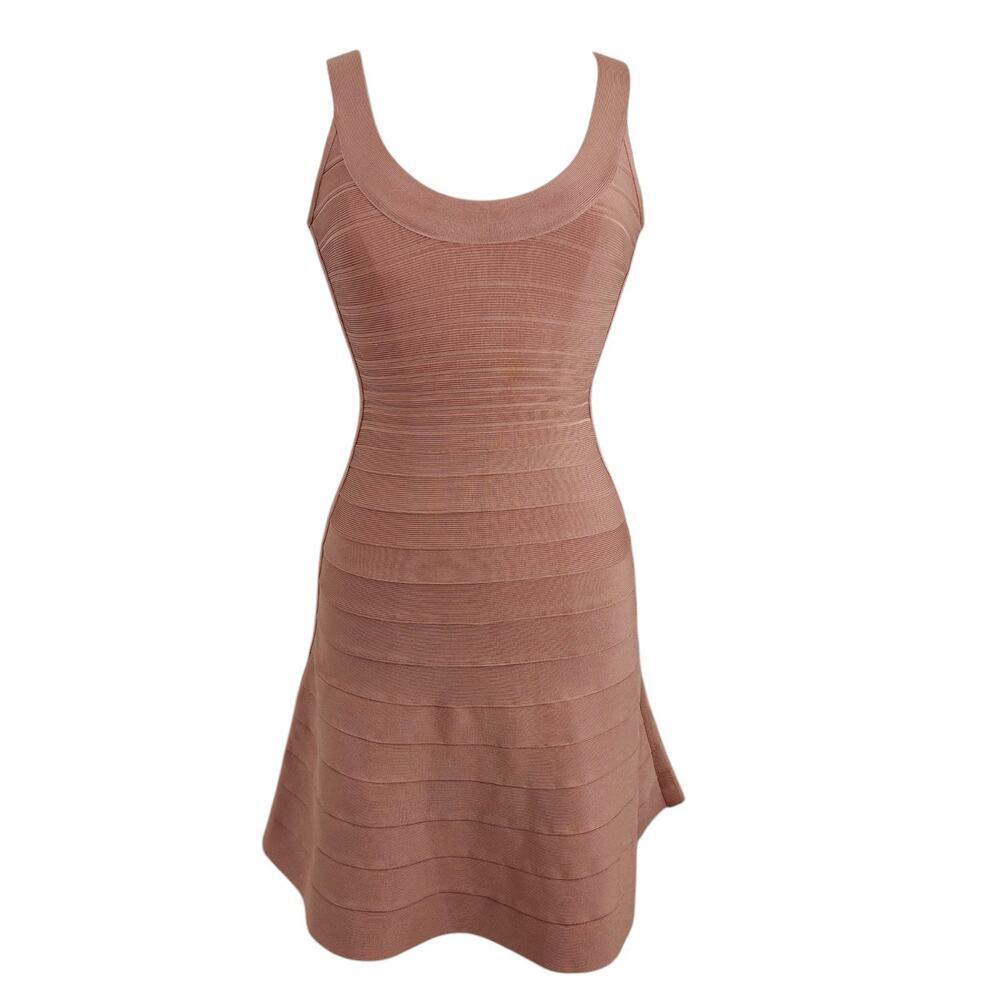 Herve Leger Dusty Rose Bandage Scoop Neck Mini Dress